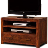 ONIJA Sheesham Wood TV Cabinet/TV Unit/Entertainment Center Table with Two Drawer Open Shelves in Natural Finish